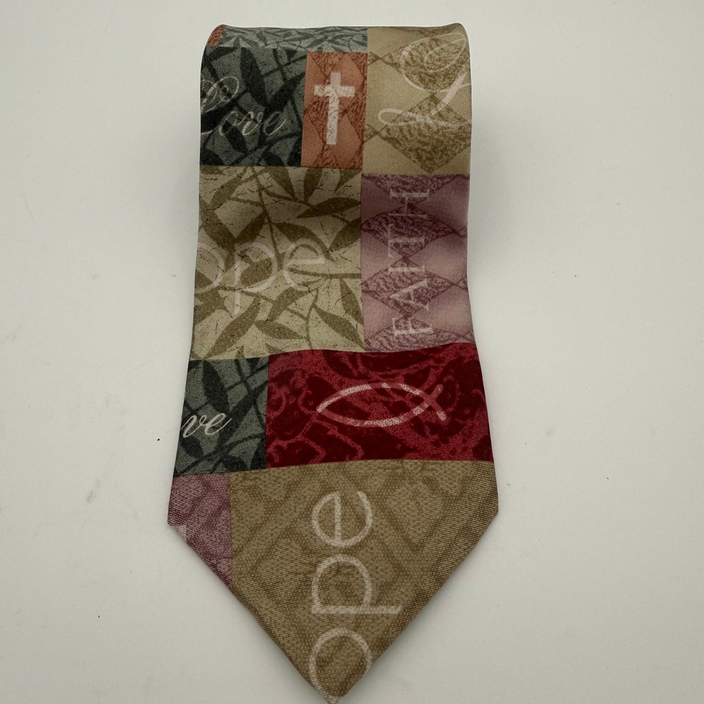 Eagle Neckwear Mens Silk Tie Christian Faith Hope Love Cross Ichthys Patchwork